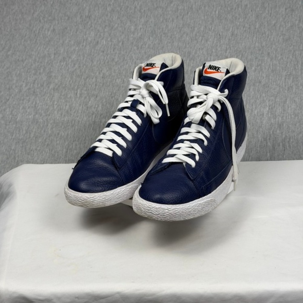Nike Blazer Mid 77 Navy Blue Tumbled Leather High Top Sneakers‎ 429988-402 Sz 14